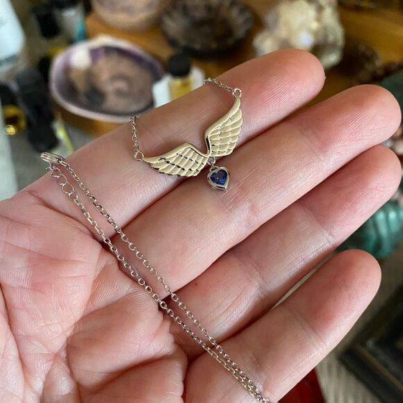 Sterling Silver Angel Wings Heart Necklace - Picture 2 of 4